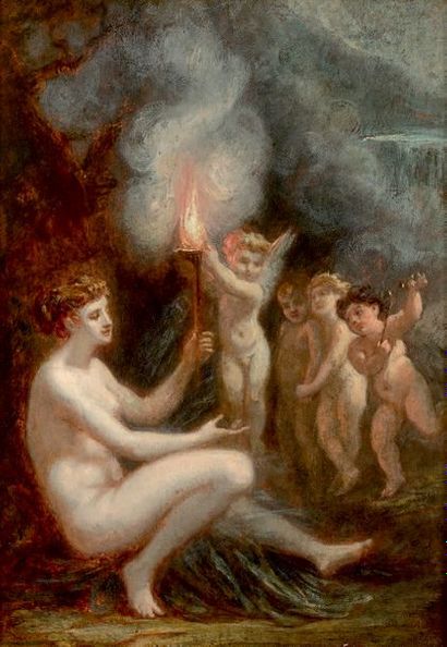 Suiveur de Pierre-Paul PRUD'HON (1758-1823) Le flambeau de Vénus
Huile sur panneau.
32,4...