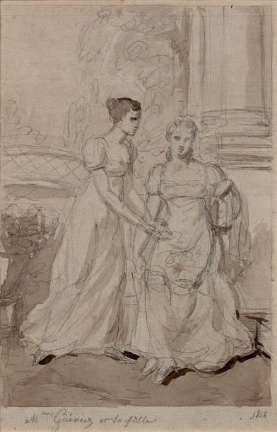 École Française du XIXe siècle Étude pour le portrait de Madame Gainiez et de sa...