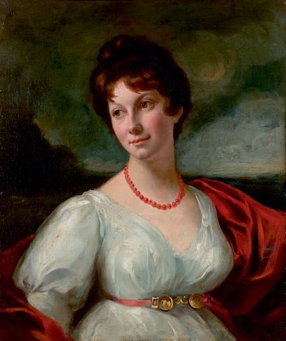 ÉCOLE ANGLAISE, entourage de Thomas LAWRENCE (1769-1830) Portrait de jeune femme...