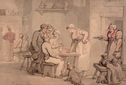 Thomas Rowlandson (1756-1827) Aimable discussion à l'auberge
Plume et aquarelle.
22...