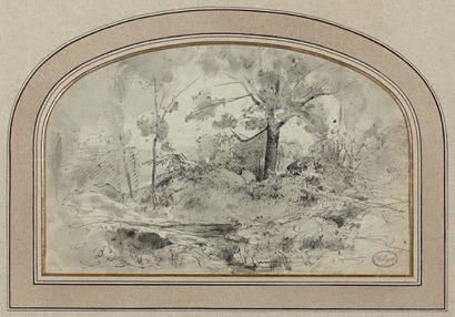 Jean Alix ACHARD (1807-1884) Paysage de sous bois
Crayon noir.
Son cachet en bas...