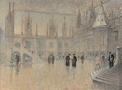 M. LEMAITRE Neige sur le Palais de Justice à Rouen, 1900
Huile sur toile, signée...