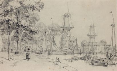 Charles MOZIN (1806-1862) Port en Hollande
Dessin au crayon noir, porte le timbre...
