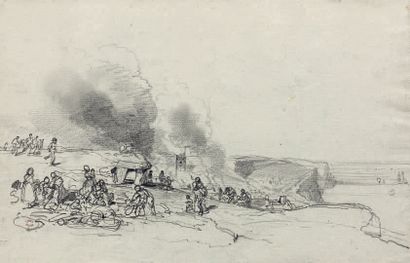 Charles MOZIN (1806-1862) Incendie sur la falaise
Dessin au crayon noir, porte le...