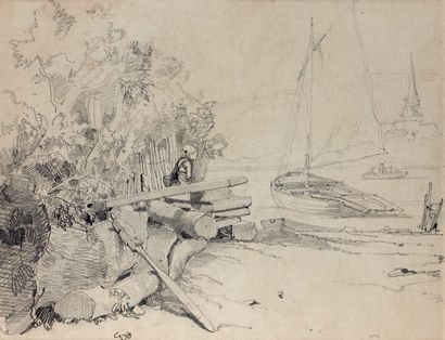 Charles MOZIN (1806-1862) Femme de pêcheur au bord de la Touques
Dessin au crayon...
