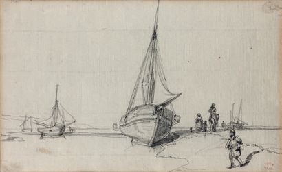 Charles MOZIN (1806-1862) Barques trouvillaises
Dessin au crayon noir, porte le timbre...