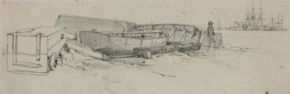 Charles MOZIN (1806-1862) Barques sur la plage
Dessin au crayon noir, porte le timbre...