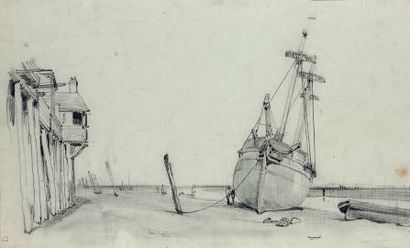 Charles MOZIN (1806-1862) Petit trois-mâts des armés sur la plage
Dessin au crayon...