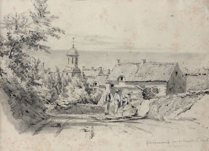 Henri Charles STOCK (1826-1895) L'église d'Arromanches prise de la route de Froué
Dessin...