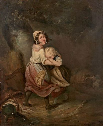 Joseph BEAUME (1796-1885) L'orage pendant la moisson
Huile sur toile, signée en bas...
