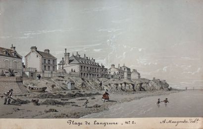 Adolphe MAUGENDRE (1809-1895) La plage de Langrune, n°2
Technique mixte sur papier,...