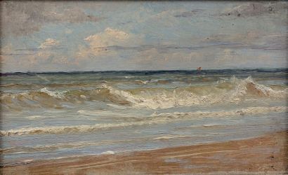 Léon Maxime Faivre (1856-1914) Vagues se brisant sur la plage
Huile sur panneau,...