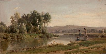 Karl GIRARDET (1813 - 1871) Paysage au bord de la Marne
Huile sur toile marouflé...