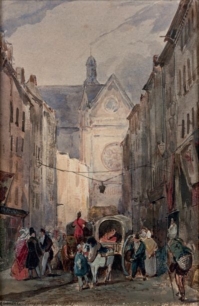 CAMILLE JOSEPH ETIENNE ROQUEPLAN (1800/03 - 1855) Paris, l'église Saint-Eustache...