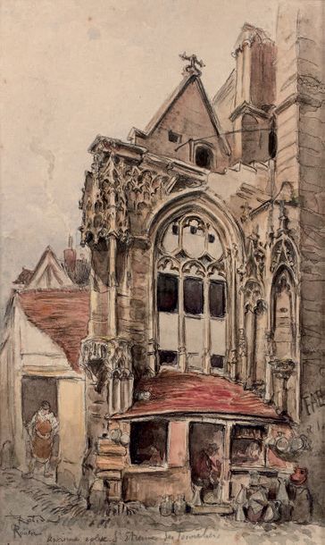 Albert ROBIDA (1848 - 1926) Rouen, l'ancienne église Saint-Étienne-des-Tonneliers
Aquarelle...