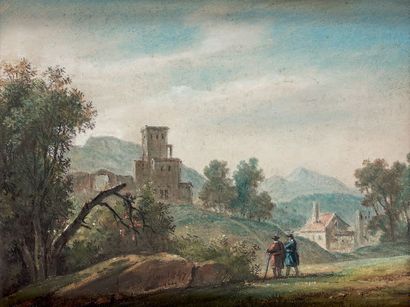 Alexandre HUE (XIXe siècle) Deux personnages dans la campagne, 1847
Pastel, signé...
