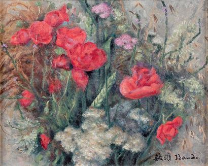 Toshio BANDO (1895-1973) 
Fleurs des champs
Huile sur toile, signée en bas à droite.
22...