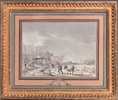 Jacob CATS (1741-1799) 
L'automne et L'hiver
Deux dessins, plume et lavis brun.
20,5...