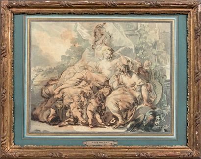 Jacques-Philippe CARESME (1734-1796) 
Vénus et amours
Plume, lavis, rehauts de gouache.
(Insolé).
27,3...