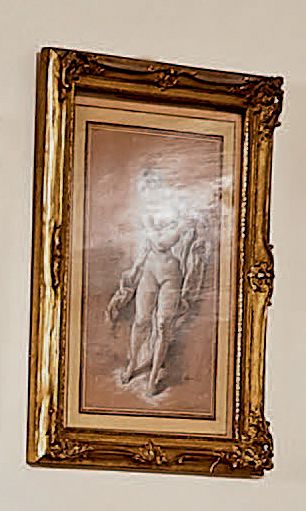 Francois Boucher (1703-1770) 
Femme nue debout
Pierre noire, rehauts de blanc sur...