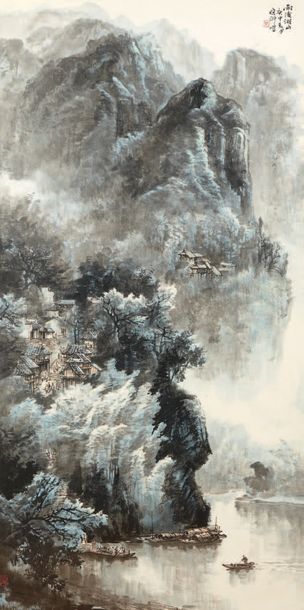 ZENG Xiaohu (1938-2015) 
Encre et couleurs sur papier, représentant paysage montagneux...