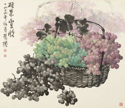 SU Baozhen (1916-1990) 
Encre et couleurs sur papier, représentant des raisins dans...