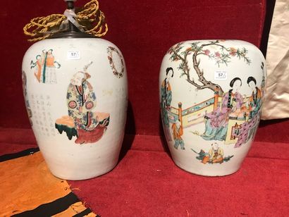 CHINE - Début du XXe siècle 
Deux pots à gingembre en porcelaine émaillée polychrome...