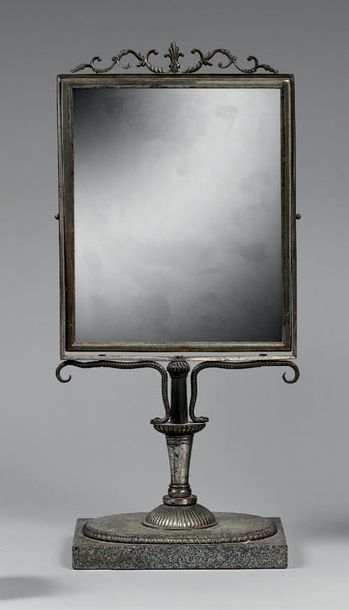 null Double-sided toilet mirror in psyche on a steel support decorated with scrolls...