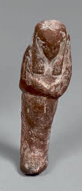 null Statuette d'Ouchebti anépigraphe en terre cuite (réparé).
Hauteur: 12 cm