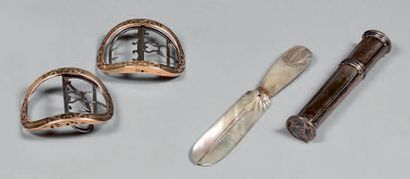 null Two steel and vermeil shoe buckles, silver armoured seal case (Paris 1756) and...