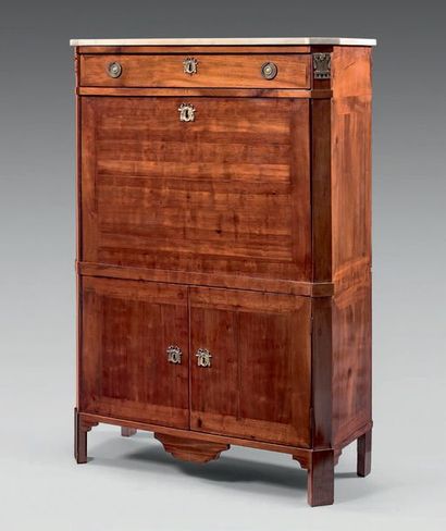 null Mahogany desk with flap opening to a drawer, a flap opening four compartments...