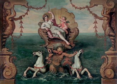 ÉCOLE FLAMANDE du début du XVIIe siècle Venus on his chariot coming out of the water...