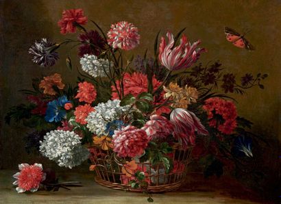 Pieter casteels (1684-1749) 
Flowers in a basket Oil on canvas, canvas, canvas.
52...