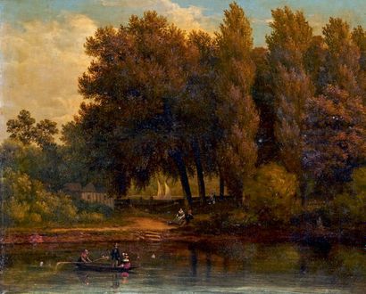 Attribué à Jean-François LEBELLE (actif entre 1806 et 1831) 
Paysage à l'étang
Huile...
