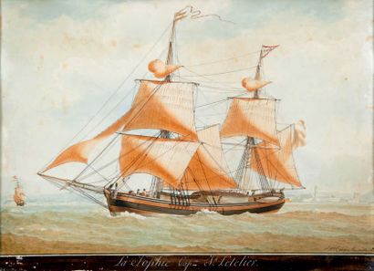 Antoine ROUX La Sophie, Capitaine Joseph Letelier 
Aquarelle, signée et datée 182?...