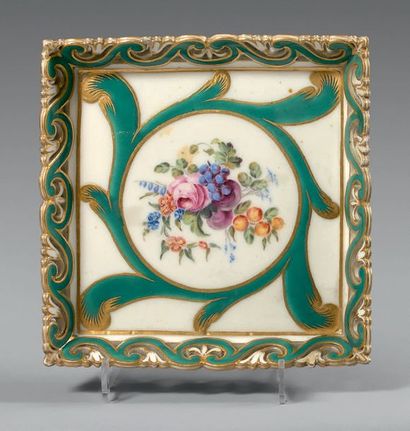 SÈVRES A second size "square to day" tray, polychrome decoration in the centre of...
