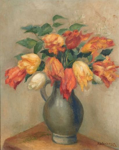 Abraham WEINBAUM (1890-1943) 
Bouquet de tulipes, 1932
Huile sur toile, signée et...