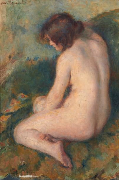 Lucien MIGNON (1865-1944) 
Nu assis de dos, 1921
Huile sur toile, signée et datée...
