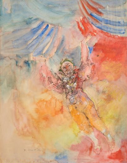 Jean COMMÈRE (1920-1986) The trapeze
artist Watercolour gouache signed down to the...