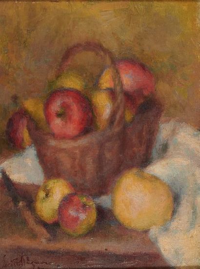 Lucien MIGNON (1865-1944) 
Le panier de pommes, 1920
Huile sur toile, signée et datée...