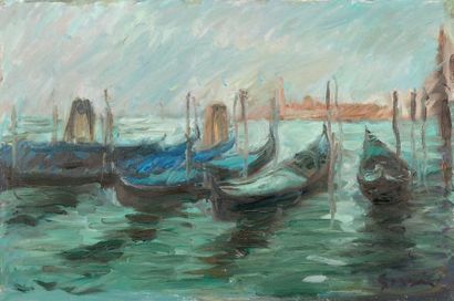 Pierre GOGOIS (né en 1935) Gondolas in Venice
Oil on canvas, signed below right.
40...