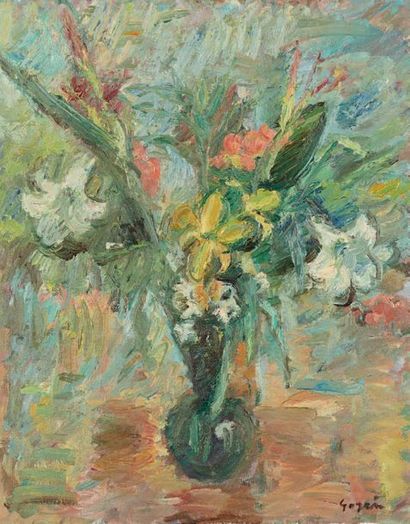 Pierre GOGOIS (né en 1935) Bouquet de glaïeuls et liliums
Huile sur toile, signée...