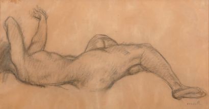 Théophile Alexandre STEINLEN (1859-1923) 
Elongated
nude Charcoal and stump drawing,...