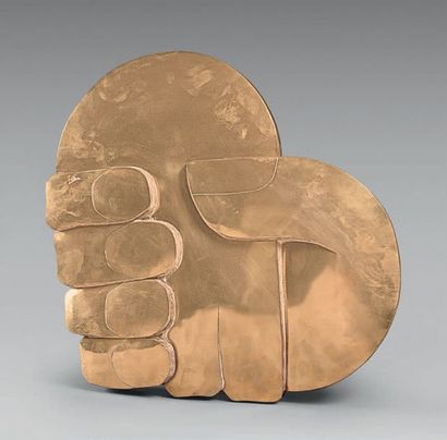 Miroslav BROZEK (XXe siècle) 
Hand Sculpture in brass and wood, signed and numbered...
