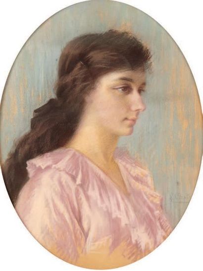 L. CASTEX Portrait de femme de profil
Pastel de forme ovale, signé vers le milieu...