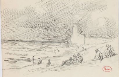 Maximilien Luce (1858-1941) Le Tréport, la plage et le phare
Dessin à l'encre sur...