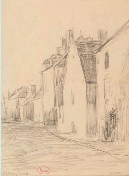 Maximilien Luce (1858-1941) Bessy-sur-Cure, the village
street Black pencil drawing,...