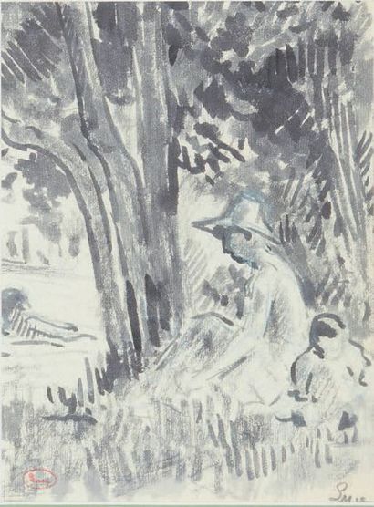 Maximilien Luce (1858-1941) Méricourt, swimming
scene Ink drawing with a brush on...
