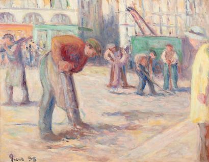 Maximilien Luce (1858-1941) Les terrassiers, 1938
Huile sur papier marouflé sur toile,...