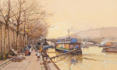 Eugène GALLIEN-LALOUE (1854-1941) Paris, les quais au Pont des Saints- Pères
Gouache,...